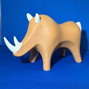 Ceramic Rhino Figurine in Tan and White- Ceramic Menagerie Series - Reginald